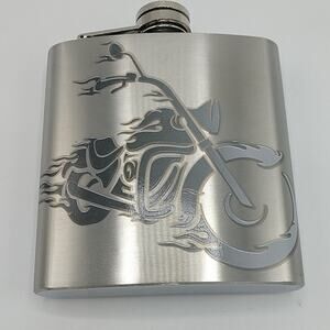 New in Box Motorcycle Flask by Link Up 6 oz Stainless Steel